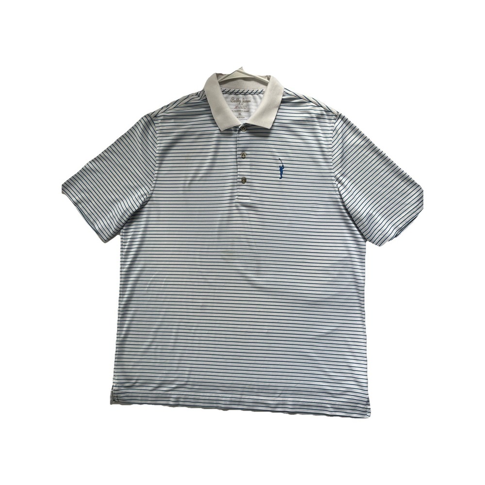 BOBBY JONES X-H20 Polo Shirt Men's Blue Striped Preppy Golf Outdoor XL